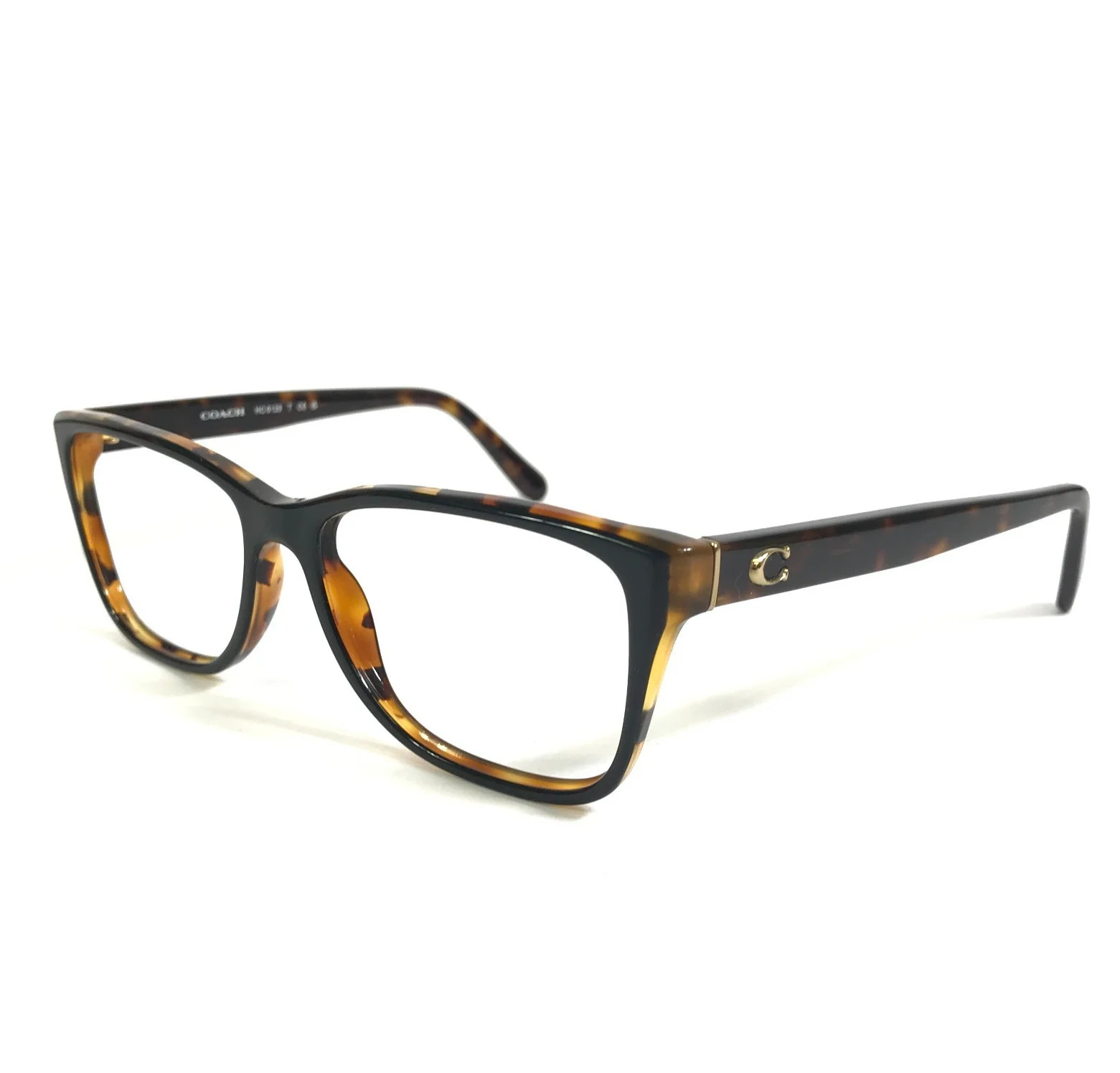 Coach Eyeglasses Frames HC6129 5446 Black/Tortoise Cat Eye Gold Logos 54-16-140