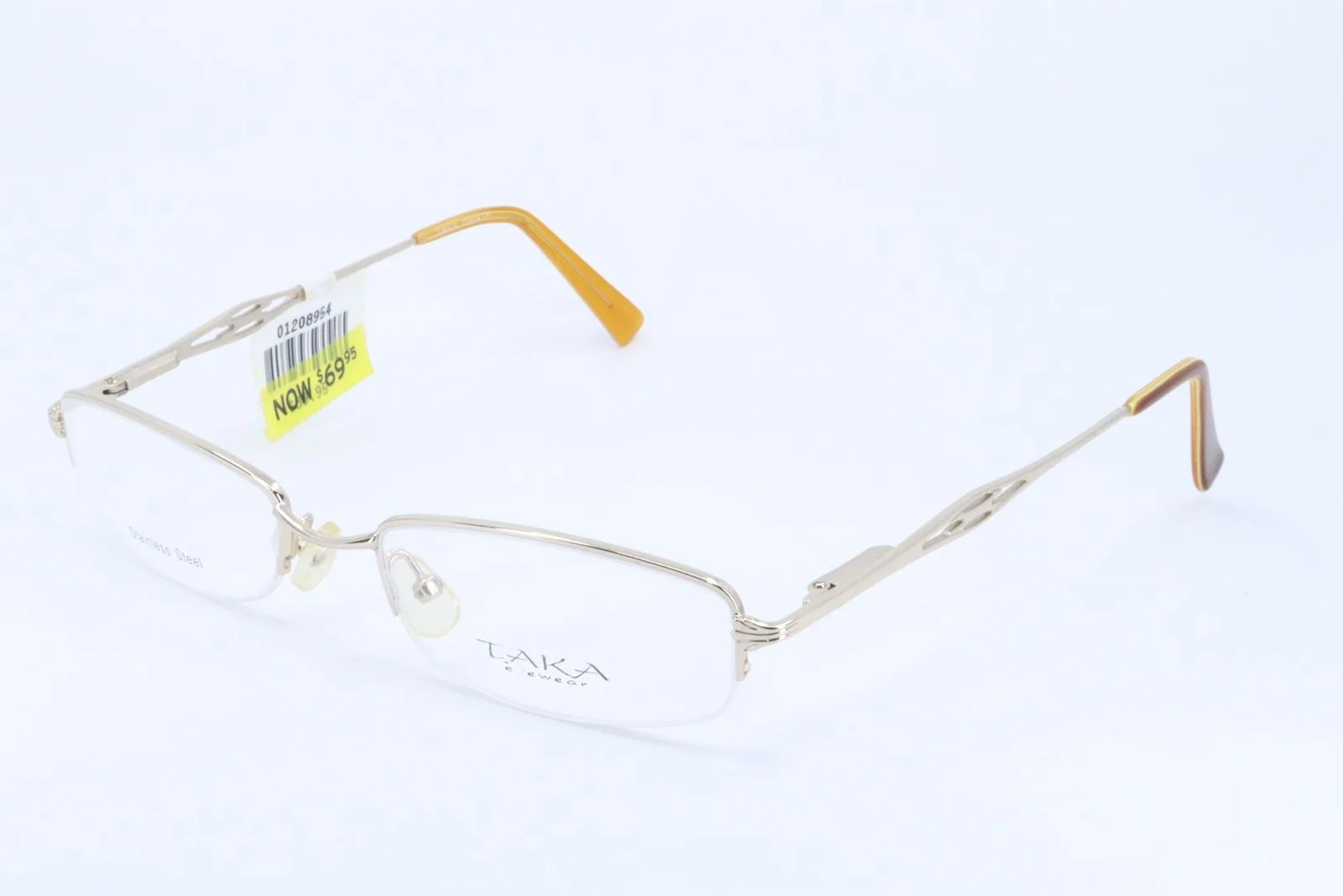 TAKA T2604 Gold Rectangle Women Half Rim 54-18-140 Eyeglasses Frames